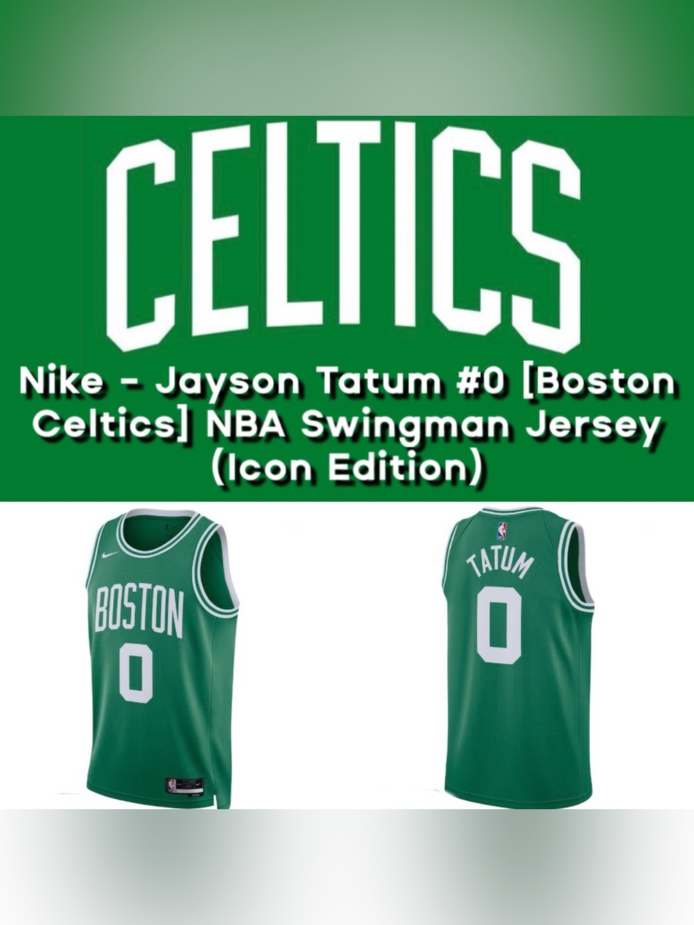Nike Jayson Tatum Celtics Swingman Jersey Icon Edition, Green, (Size:Medium )